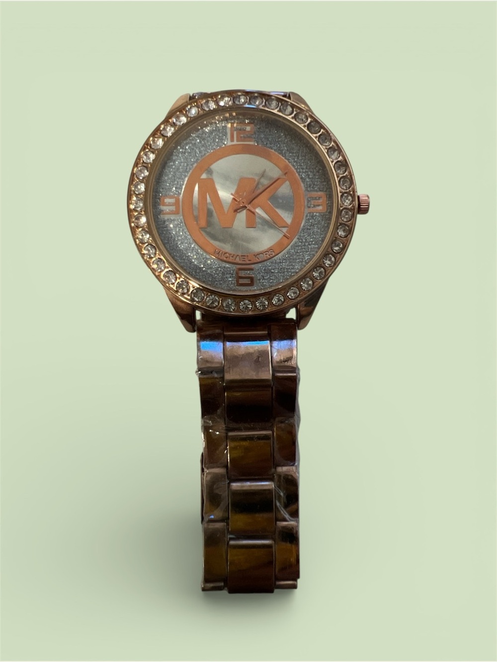 Fashion Jewelry Rose Gold Tone Crystal Accent MK Logo Watch
